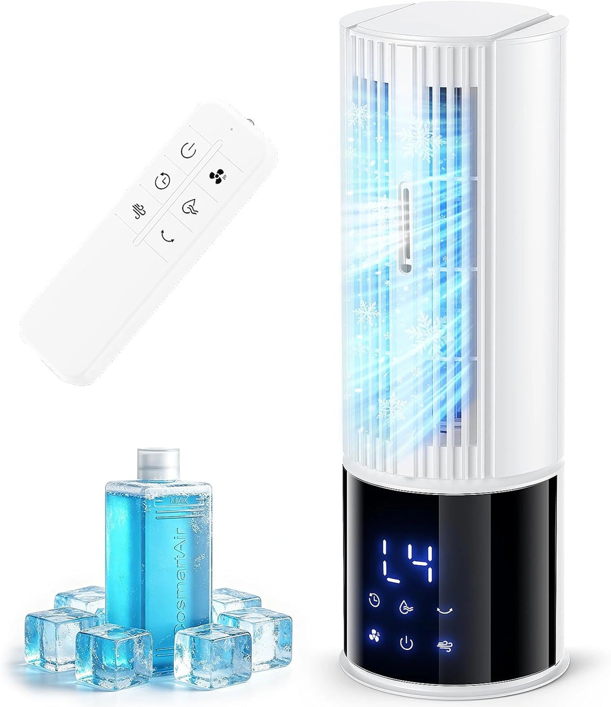 Mobiel airconditioner 6-in-1, luchtkoeler met 3 snelheden, turbomodus, slaapwind, mistfunctie en timer (1-8 uur), 45°/90° oscillatie