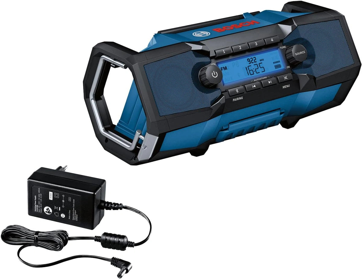Bosch Professional 18V System accu-bouwplaatsradio GPB 18V-2 C (ontvangst via Bluetooth, FM en AUX, inclusief voeding, AUX-kabel