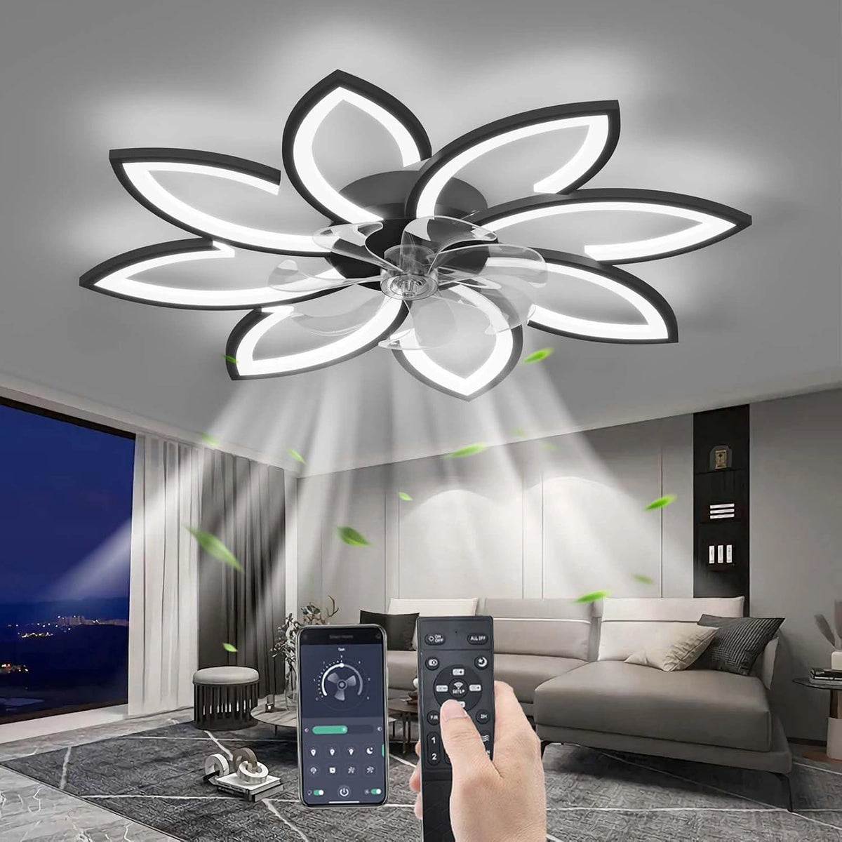 Stomme Plafondventilator met licht met afstandsbediening, LED Dimbaar Ventilator Plafondlamp Moderne Verlichting voor Woonkamer Slaapkamer Kantoor