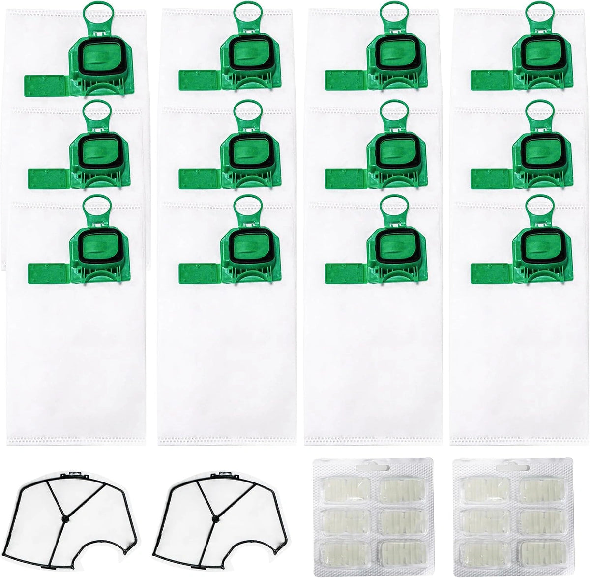 12 stuks stofzuigerzakken voor Vorwerk Kobold VK140 VK150 set met 2 reservefilters voor Folletto, wit