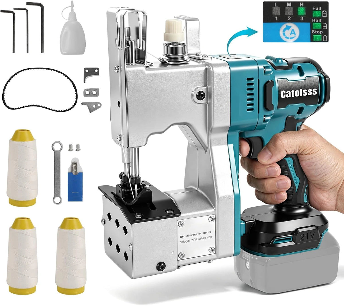 Elektrische accunaaimachine voor Makita 18 V, borstelloze motor, 3 snelheden met batterijindicator, draagbare naaimachine voor stoffen zakken