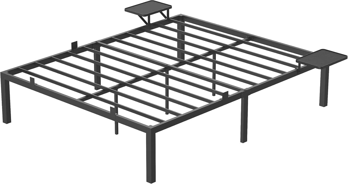 VASAGLE tweepersoons ledikant, metalen bedombouw met opbergplanken, bruin/grijs