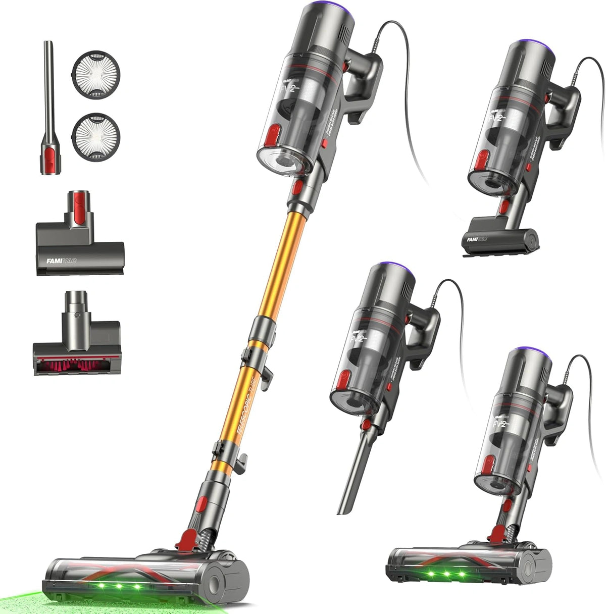 FamiVac FV2 Stofzuiger met Snoer 65Kpa/600W, Steelstofzuiger met Matrasborstel & Anti Haaruprising, 1.3KG Licht, 7M Snoer, 1.5 liter