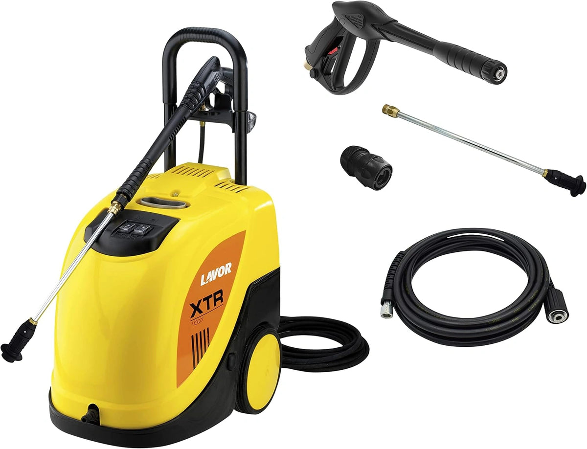 Lavor Hogedrukreiniger voor warm water XTR 1007, watertemperatuur 80 °C, vermogen 135 bar max, debiet 450 l/h max, motor 2100 watt, zwart/geel
