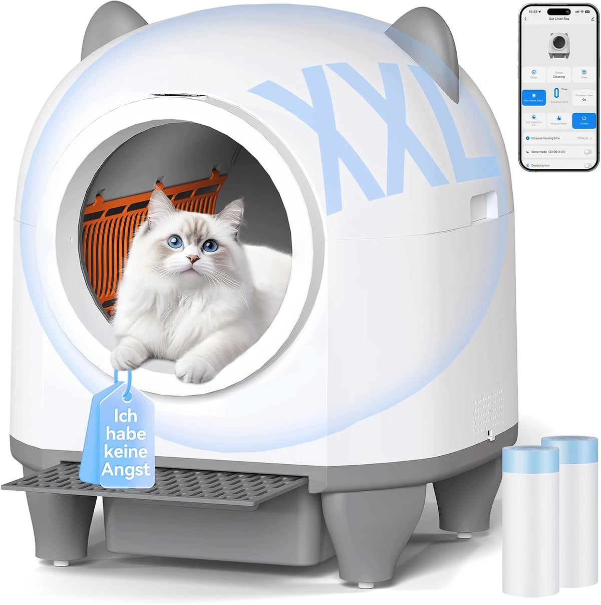 Devoko Zelfreinigende Kattenbak, 90 liter XXL elektrische kattenbak, Kattenoorontwerp, 6-voudig Veiligheidssysteem, Met Ontgeuringsontwerp