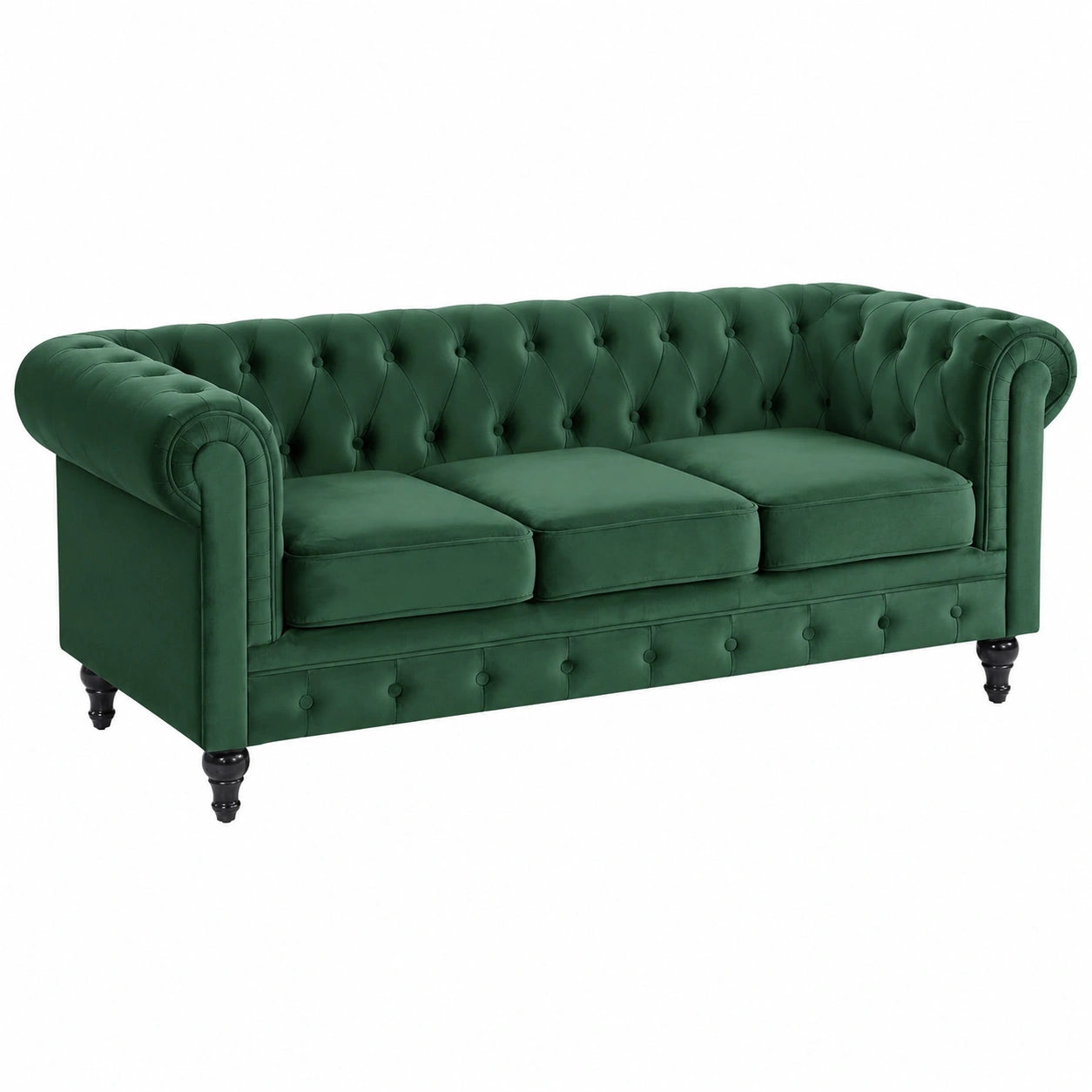 Elegantes Chesterfield-Sofa 3-Sitzer aus grünem Samtstoff