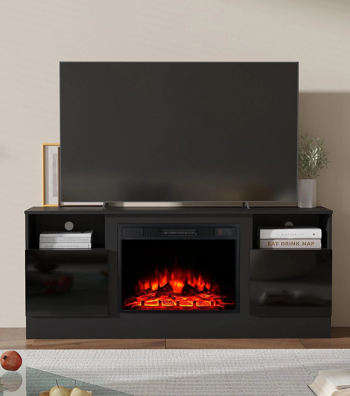 M.C.Haus Elektrische open haard met tv-standaard, 58,8 cm open haard, voor tot 143,9 x 80 cm tv, moderne houtstructuur