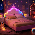 Gewatteerd kinderbed, 140 x 190 cm, dubbel led-bed voor meisjes, bedframe met in hoogte verstelbaar hoofdeinde in kroonvorm en lattenbodem