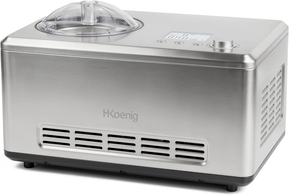H.Koenig professionele Turbine IJsmachine HF320, 2 L, 180 W, elektrisch, snelle voorbereiding, Koud-houden Functie, voor Sorbet en Yoghurtijs, Zilver
