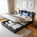 Gestoffeerd bed 140x200 met opbergruimte, bed met LED-verlichting, USB-poort, ingebouwde opbergruimte in hoofdeinde, lattenbodem, jeugdbed