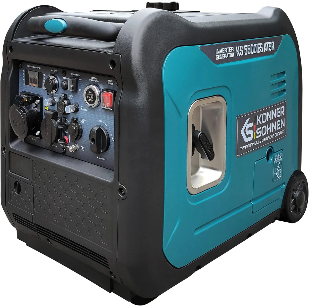 Inverter generator KS 5500iE S ATSR van Könner & Söhnen. Stroomgenerator 5500 W, Schuko-stopcontact 230 V, CEE-stopcontact 230 V 32 A, 2 USB-poorten