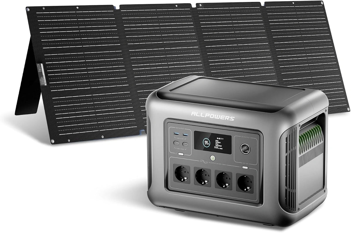 ALLPOWERS R1500 LITE Draagbaar powerstation met 200 W zonnepaneel, 1056 Wh LFP-accu met 4 x 1600 W AC-uitgangen, generatoren met 200 W zonnepaneel
