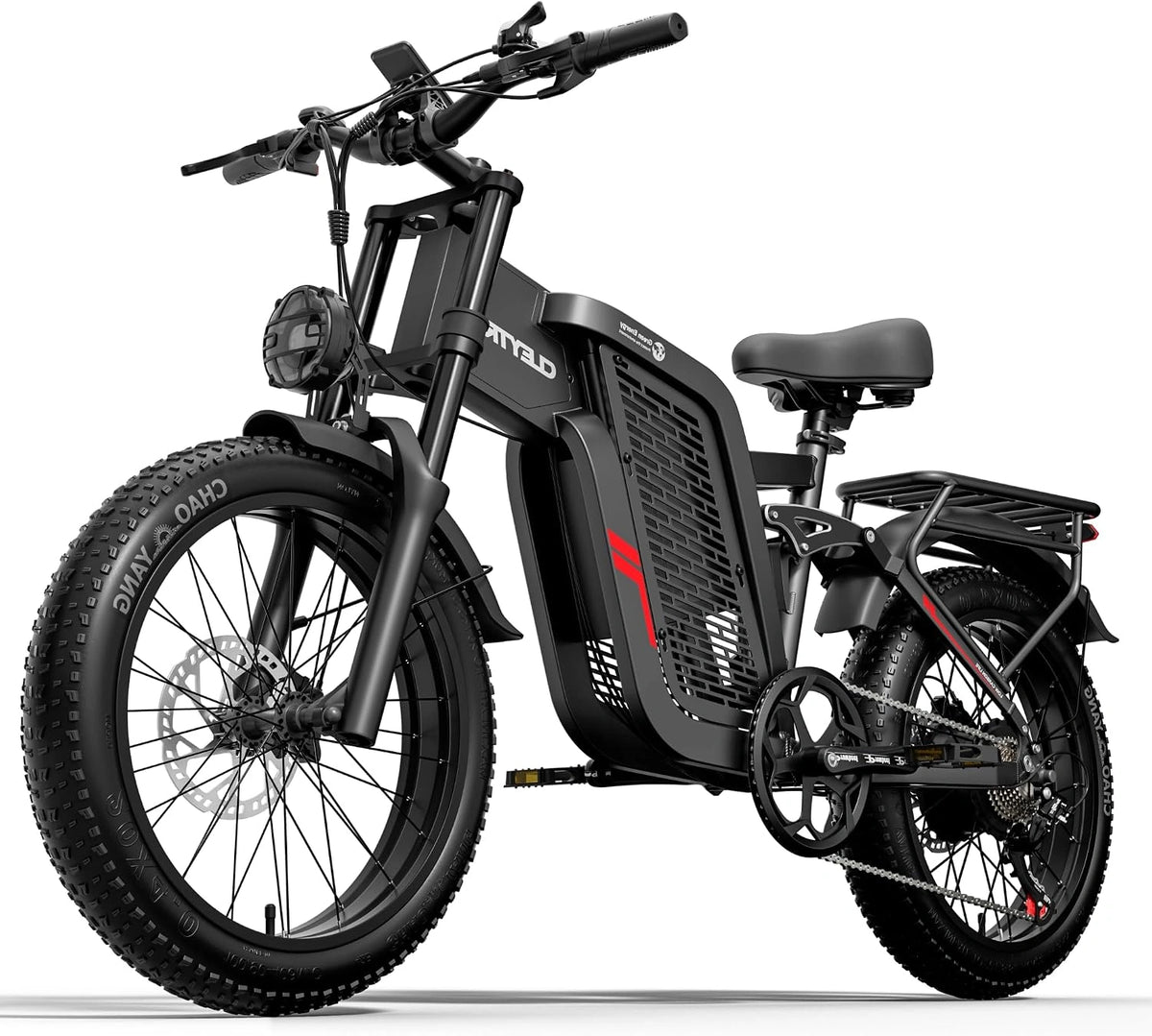 Elektrische fiets voor volwassenen, dubbele motor, 52 V 24 Ah lithium-ion-accu, maximale looptijd van 45 tot 90 kilometer, 20 inch brede banden