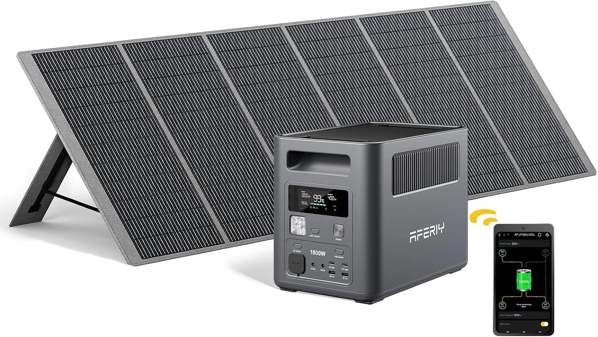 AFERIY 1800 W draagbaar powerstation 1024 Wh met 400 W zonnepaneel, zonne-generator LiFePO4 & 1 uur snel opladen zonne-powerstation, < 10 ms USV