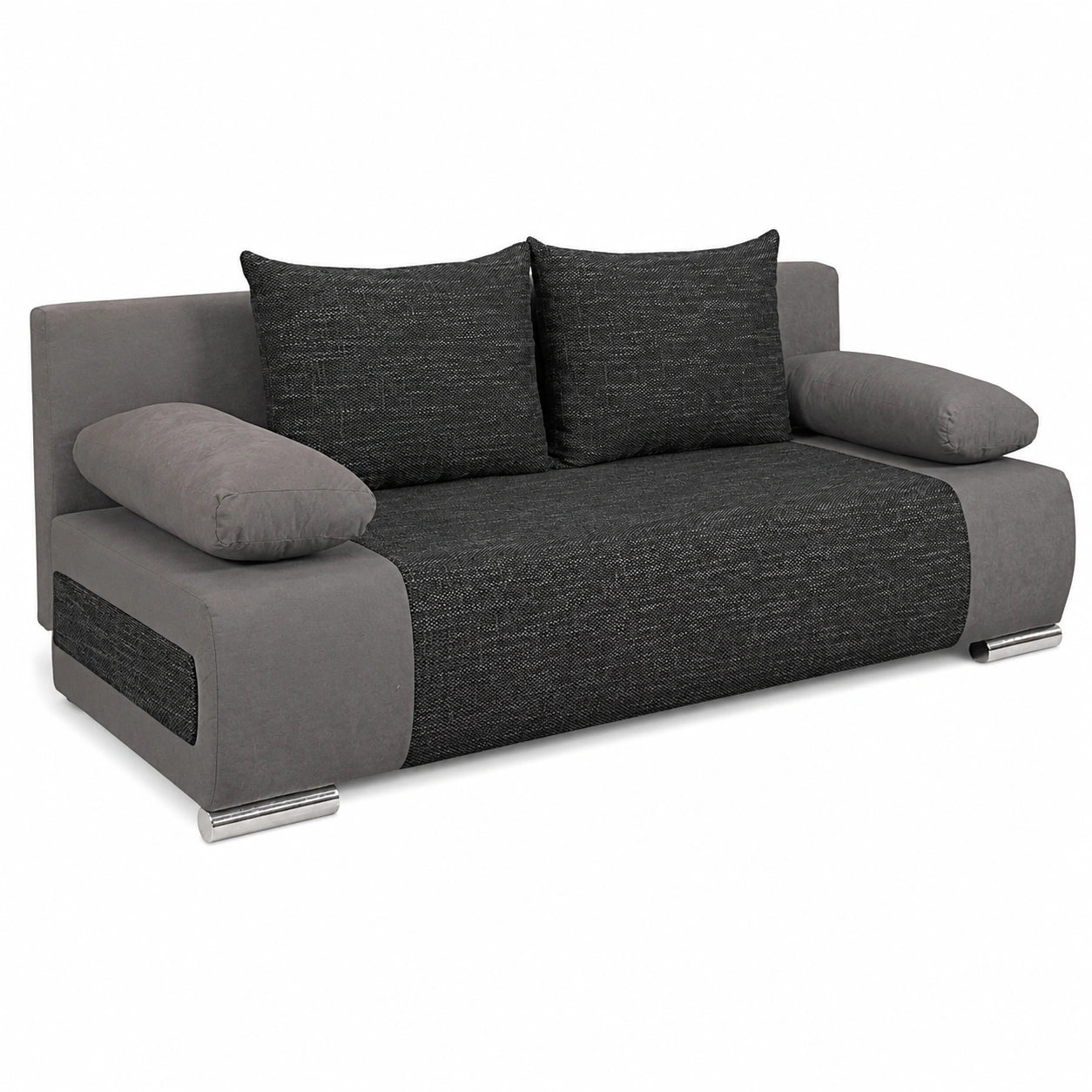 Multifunktionales Schlafsofa Naki mit Bettkasten in Grau und Schwarz