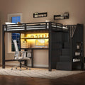 Hoogslaper 140x200cm, tweepersoonsbed met bureau en kledingkast, zwart