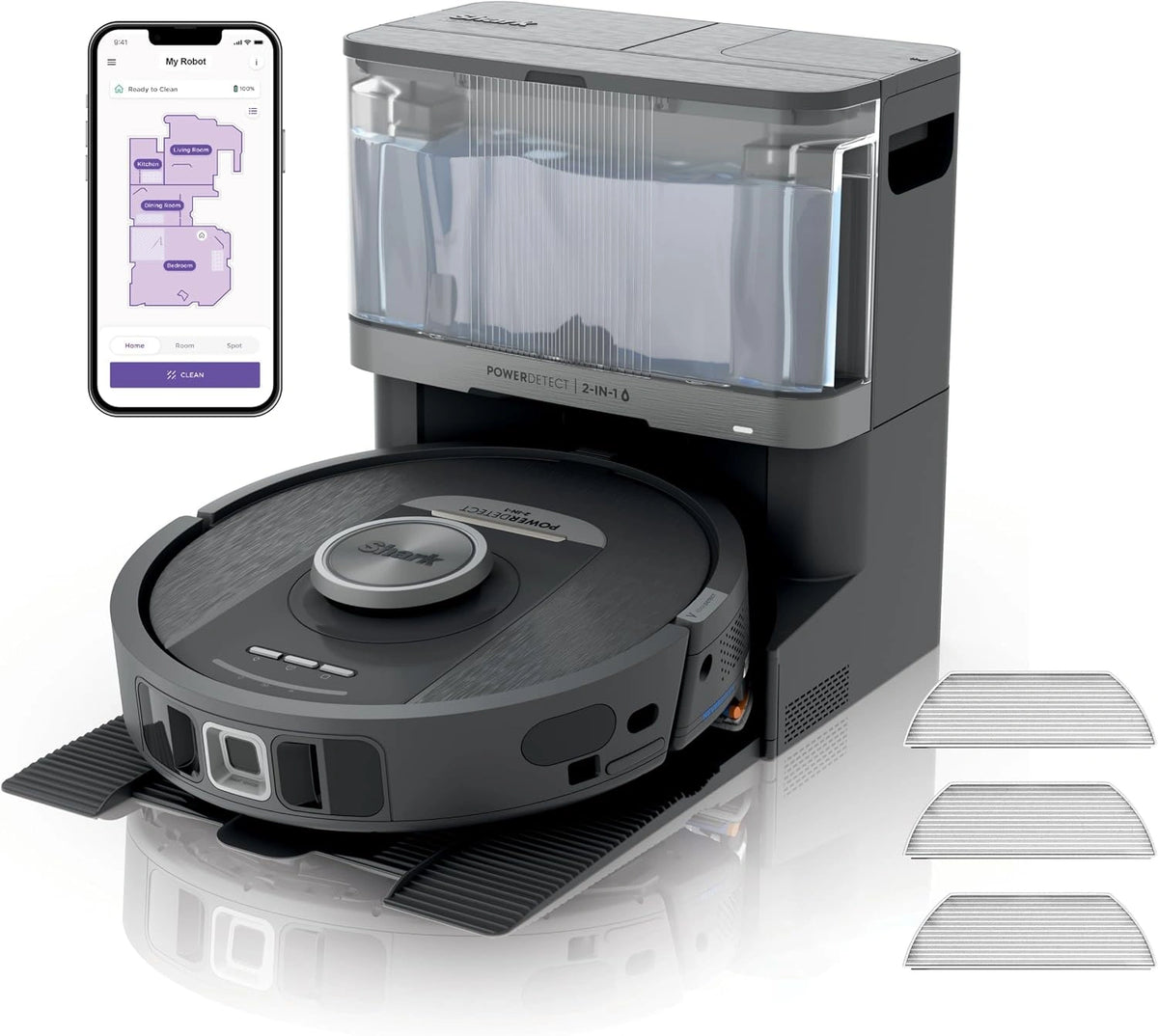 Shark PowerDetect 2-in-1 Robotstofzuiger en Dweil, NeverTouch 30 dagen zelf legende en bijvullende robot met 3D & LiDAR-navigatie