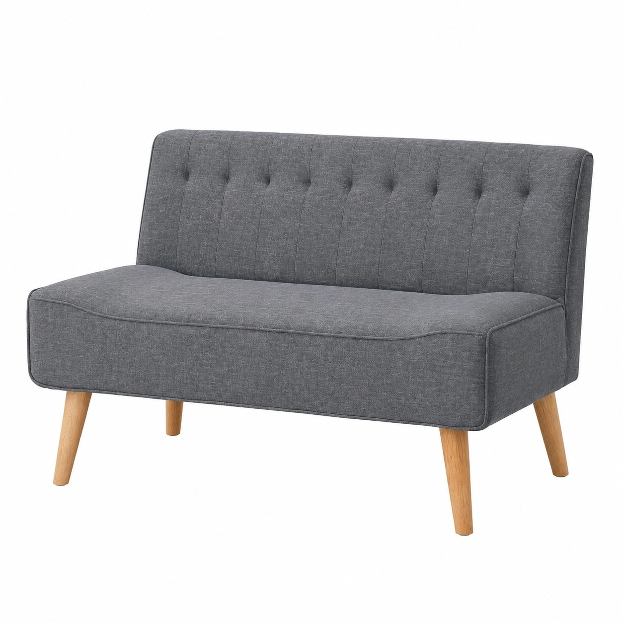 Litake 2-Sitzer Sofa mit Leinenstoff und Holzbeinen, Retro-Loveseat für kleine Räume, Grau