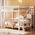 Zepneiy Hoogslaper 140 x 200 cm, met trap, eenvoudige kast met opbergplank, kinderbed van hout, wit (matras niet inbegrepen)