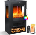 KESSER® Elektrische open haard met verwarming, panoramavenster, verwarmde ventilator, led-vlameffect met 9 kleurmodi, afstandsbediening, wifi-app