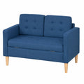 Modernes HOMCOM 2-Sitzer-Sofa mit Stauraum, Samtoptik und Holzbeinen, Blau