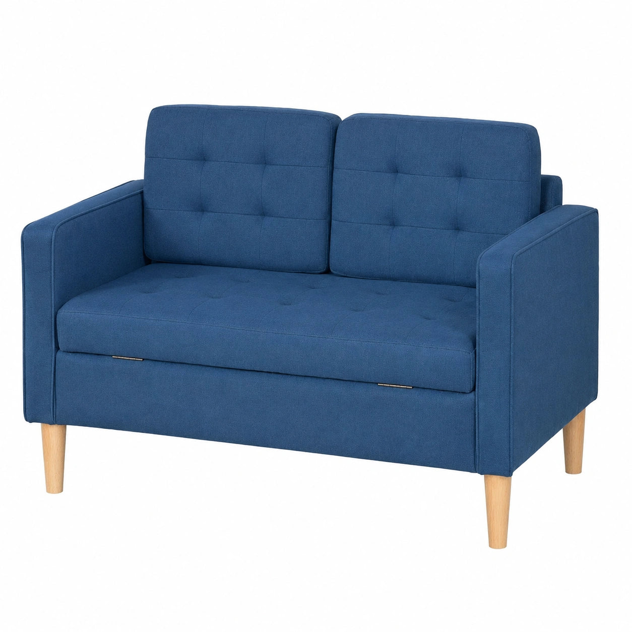 Modernes HOMCOM 2-Sitzer-Sofa mit Stauraum, Samtoptik und Holzbeinen, Blau