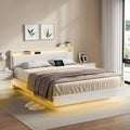 VASAGLE tweepersoonsbedframe 160 x 200 cm, zwevend bed, LED-verlichting, beige