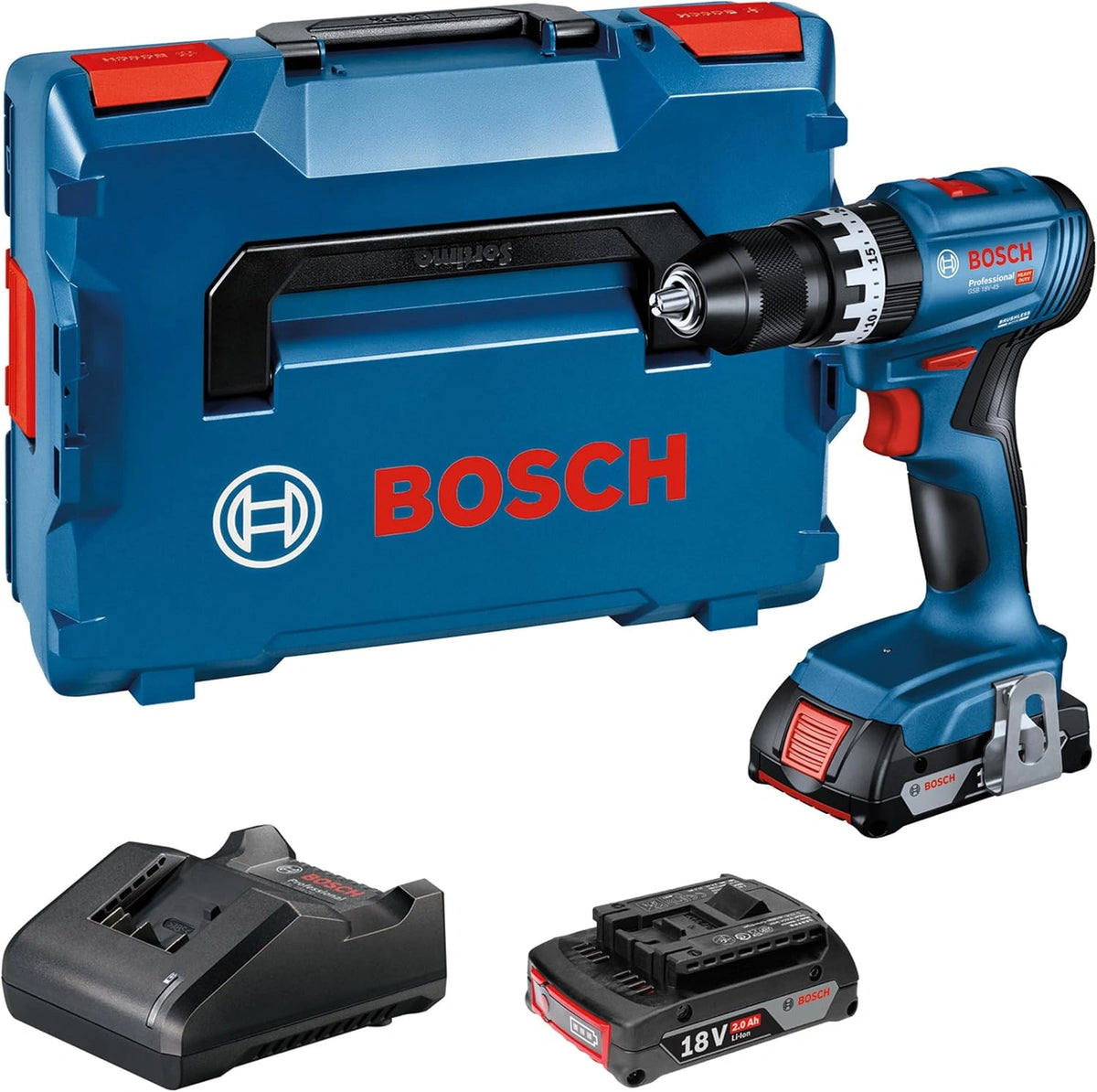 Bosch Professional 18V System accuklopboorschroevendraaier GSB 18V-45 (toerental van 1900 min-1, 2 x 2,0Ah-accu's, GAL 18V-20, L-BOXX), blauw