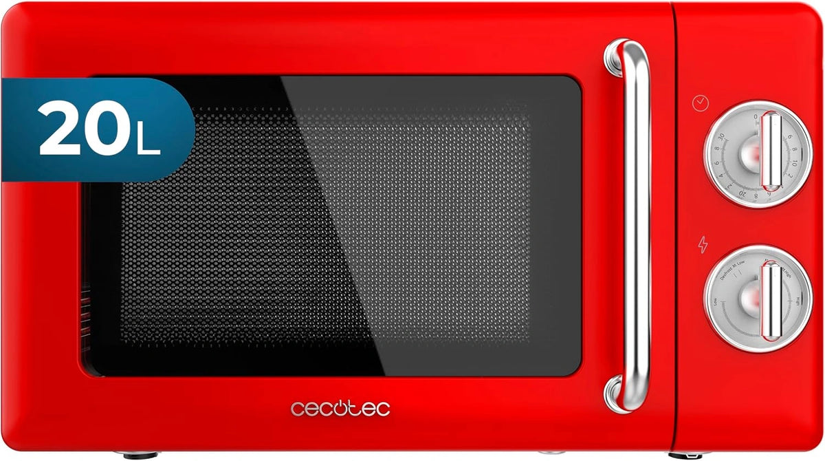 Cecotec Mechanische Magnetron van 20 L Proclean 3010 Retro Rood. 700 W in 6 niveaus, Timer tot 30 minuten, Ontdooistand, Vintage Design in Rood