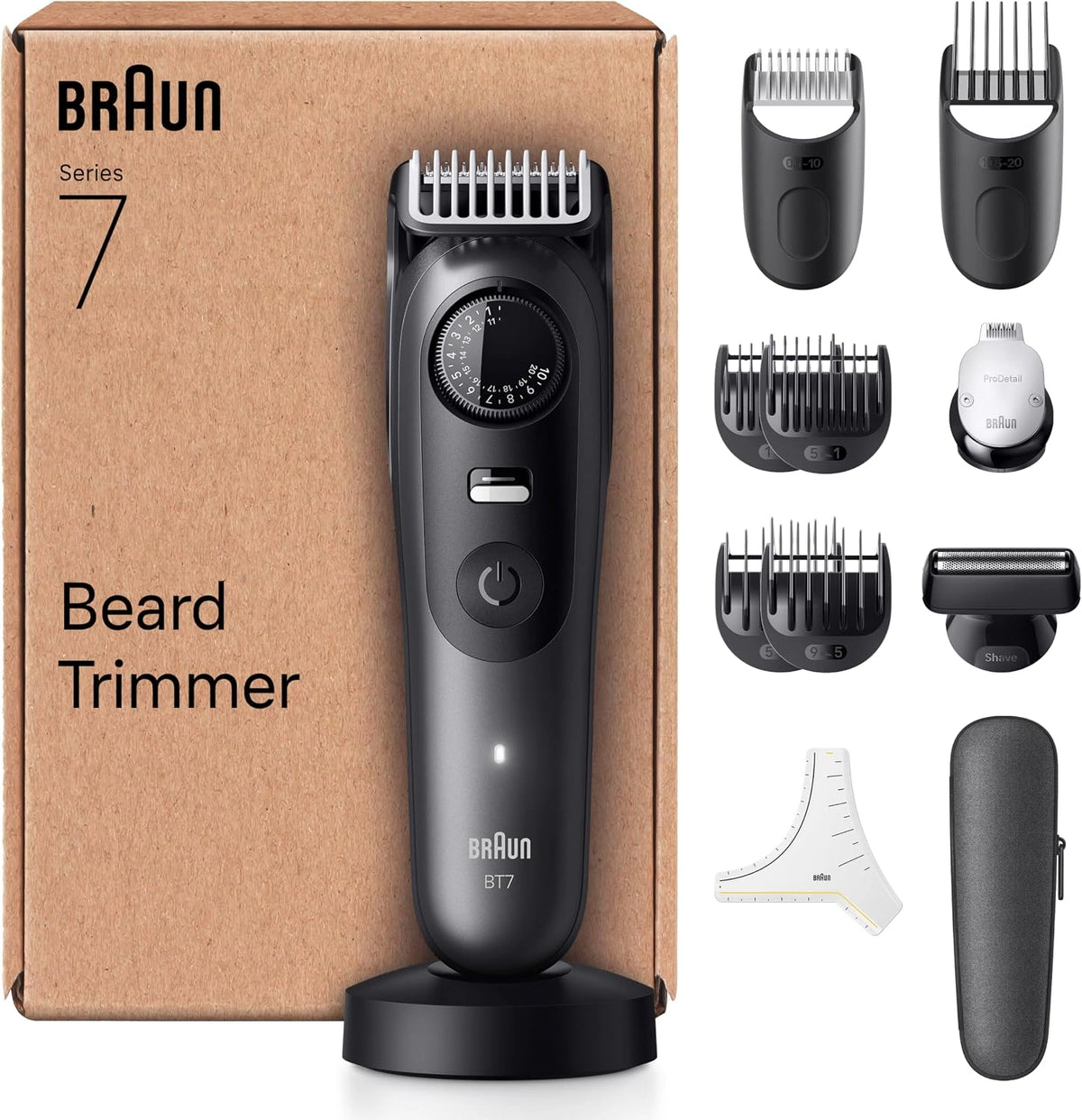 Braun Baardtrimmer Series 7, draadloze baardtrimmer heren, BT7545, grijs