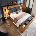 Bed 160 × 200 cm met lattenbodem met USB, boxspring 160 x 200 cm, dubbel gevoerd, bedframe voor 2 personen met opbergruimte en leeslamp