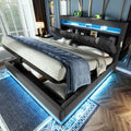 Bekleed bed 180x200 cm, tweepersoonsbed met hydraulische opbergruimte en LED-verlichting, opbergbed