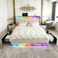 160x200 cm linnen bedframe met laden, beige
