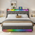 160x200 cm Bedframe met 4 lades, linnen, grijs