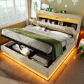 Bedje 180x200 cm, tweepersoonsbed met hydraulische opbergruimte en LED-verlichting, opbergbed, hoofdeinde met opbergvak en USB- en Type-C