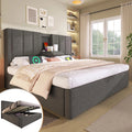 Dolamaní Bed 160x200 cm linnen, tweepersoonsbed met verborgen bekerhouder & USB in het hoofdeinde, hydraulische opbergruimte
